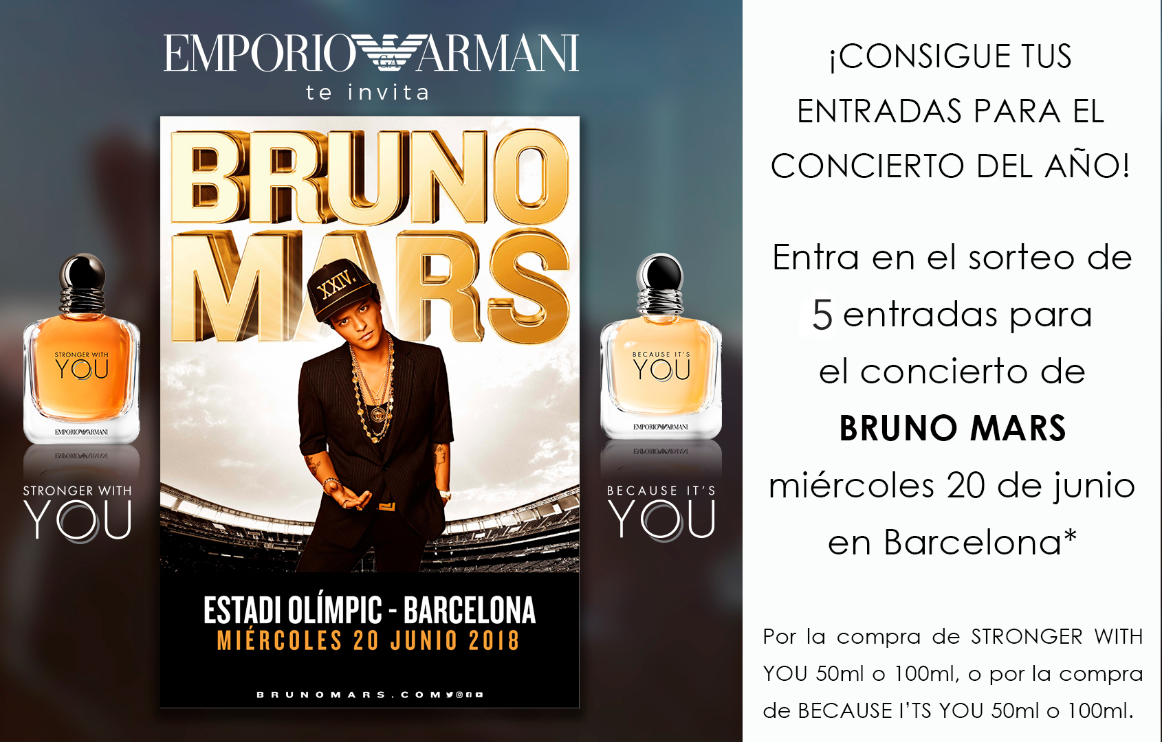 Sorteo entradas Bruno Mars Barcelona Armani Primor